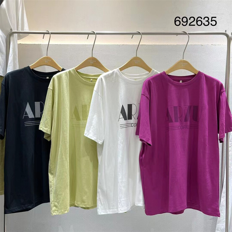 [twenty wood Print] round neck letter comfortable short sleeve T-shirt 692635\l