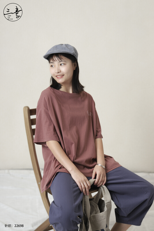 [original three plain clothes] literary and artistic casual loose printed short sleeve T-shirt 22698