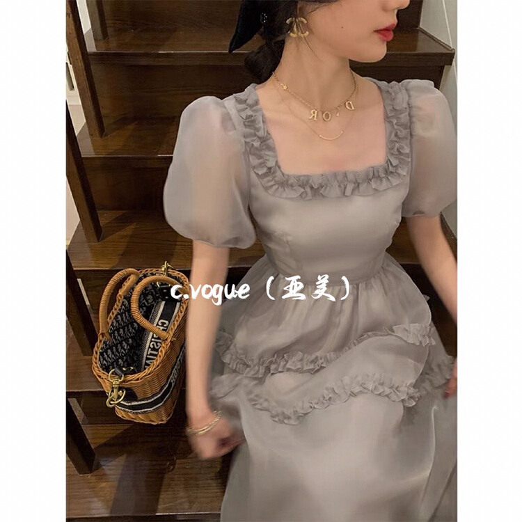 [c.vogue] gentle square neck waist dress (dress only) 3323\pcz