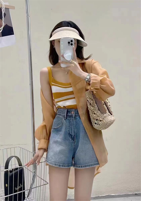 [an studio] striped comfortable Vest + clean simple sunscreen suit 8839\l