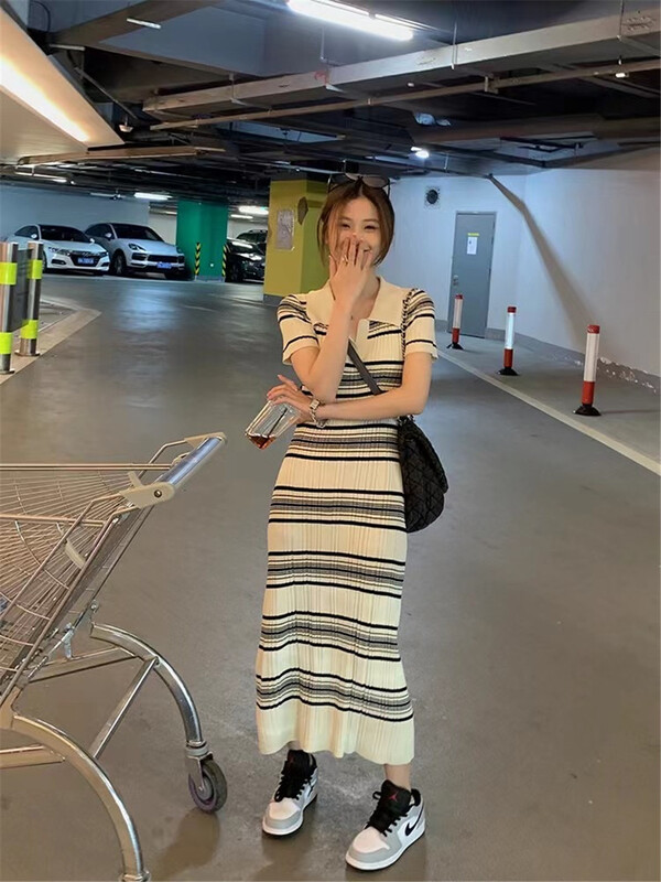 [MS studio] Striped Polo neck slim casual dress 2210\pcz