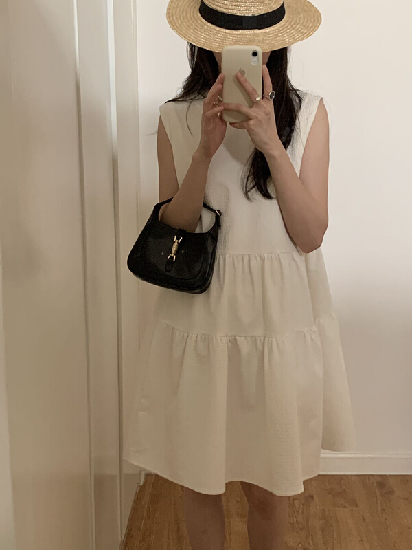 [bluepops] simple round neck tank top dress a2384\zxl