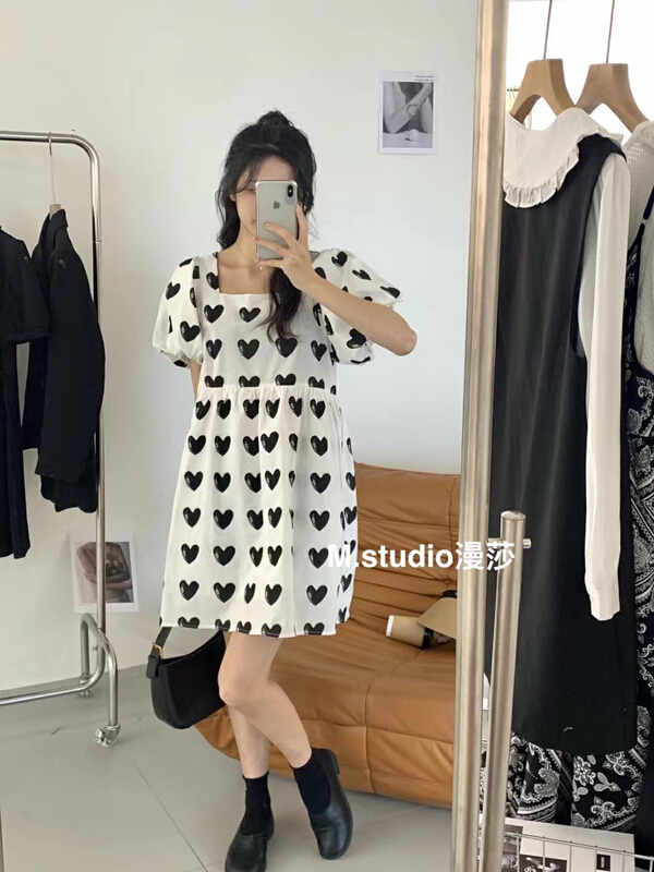 [MSTUDIO MANSA] love printed square neck dress 078\ll