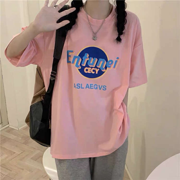[Dake family] Korean lettered printed loose short sleeve T-shirt 5113\zjy