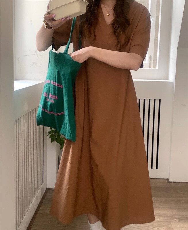 [h-xl] net casual loose V-neck dress 3595\ll