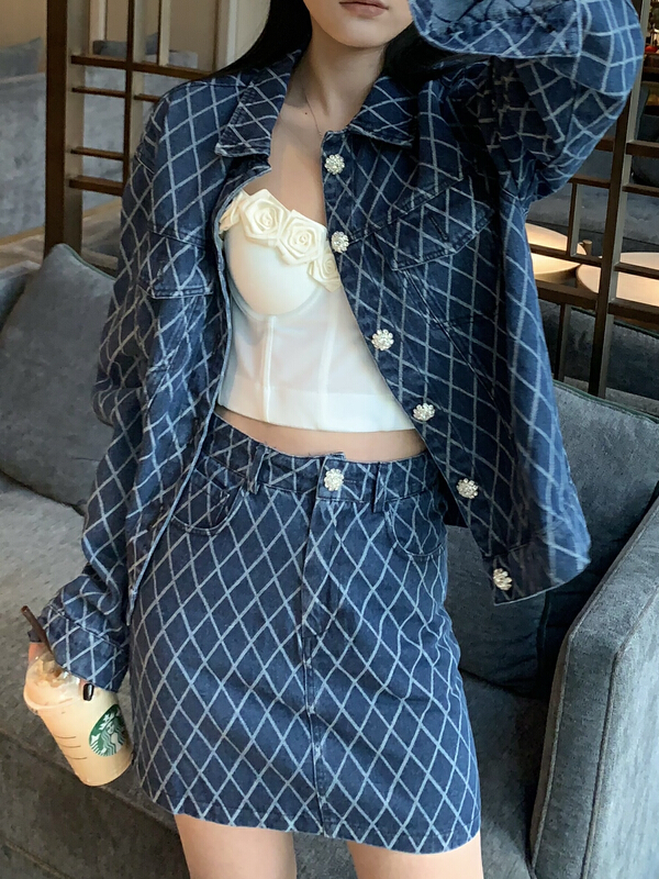 New year in early spring! [rich people] leisure commuting style diamond check denim jacket 0916\pcz