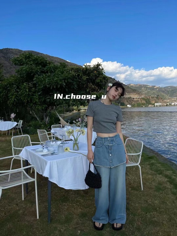 [in.choose u] fake two-piece straight versatile jeans 67255\zxl