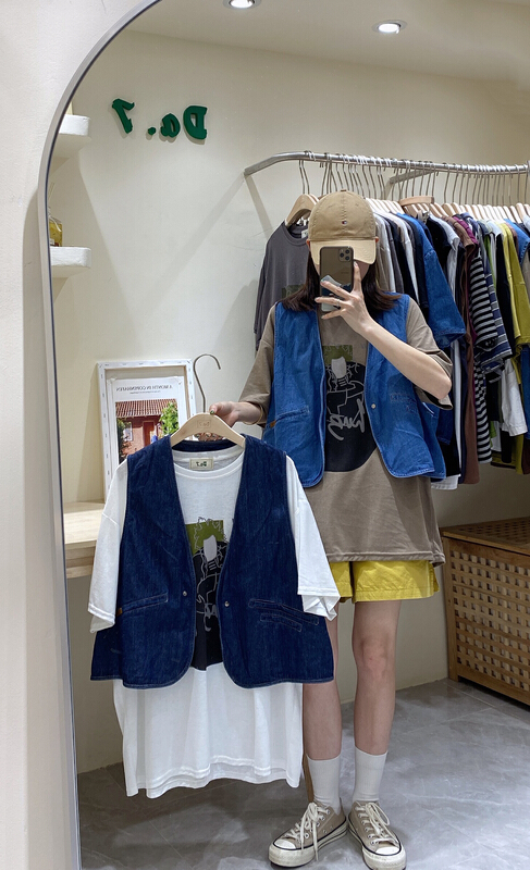 [da.7] leisure simple small label denim vest 2661-\lsl