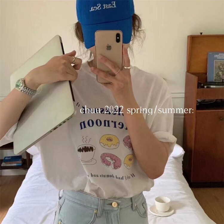 [chuu] Korean casual letter printed short sleeve T-shirt 61216\hbx