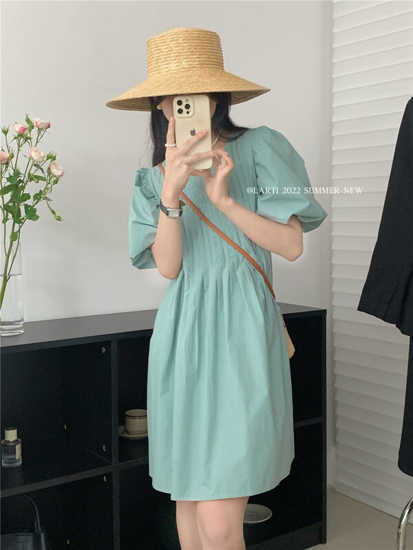 [larti] bubble sleeve pleated lady dress 88103\ll