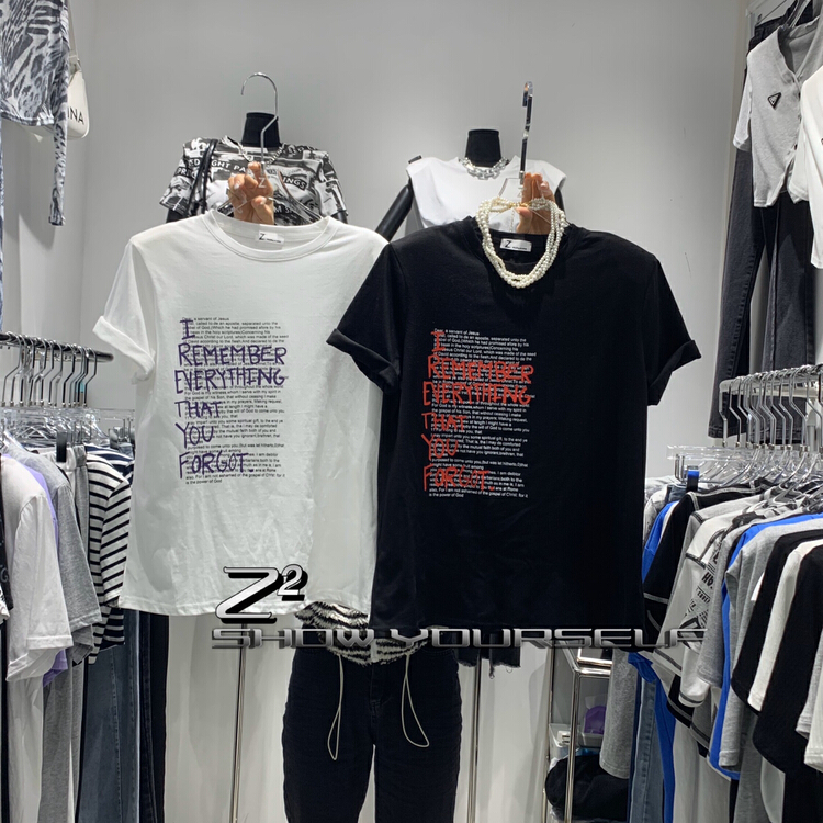 [Z2] contrast letter printed short sleeve T-shirt (T-shirt only) 1003\wtt