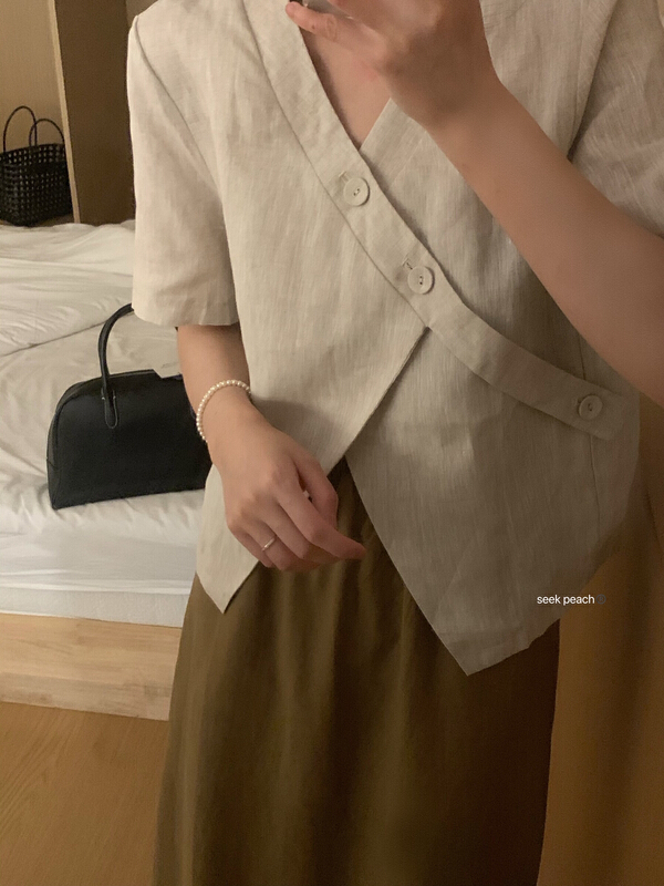 [seek peach] V-neck diagonal button fashion shirt 5315\ll