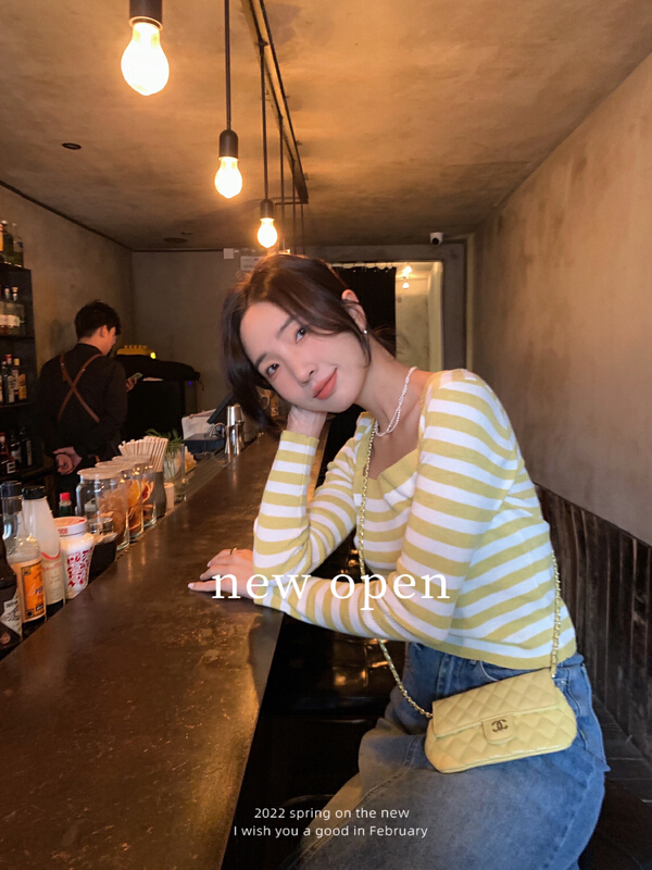 New year in early spring! [new open] striped square neck T-shirt fm22290\zxl