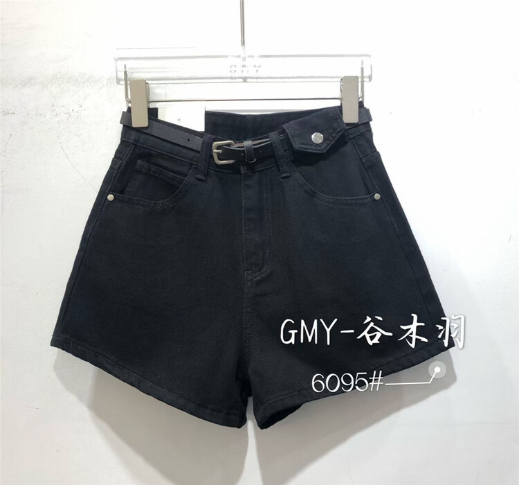 [Gu Muyu] pure black versatile loose denim shorts (without belt) 6095-1\zjy