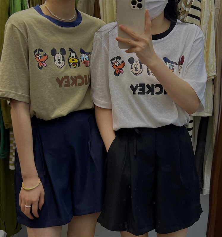 [h-xl] Korean round neck color blocking short sleeve T-shirt 3652\ll