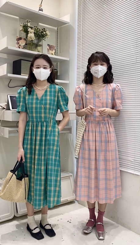 [c.hfeiyang] commuter V-neck Plaid Dress 6828\hbx