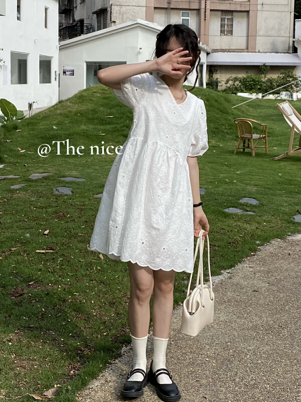 [the nice] Korean hollow out V-neck lace design dress a6235\hjy