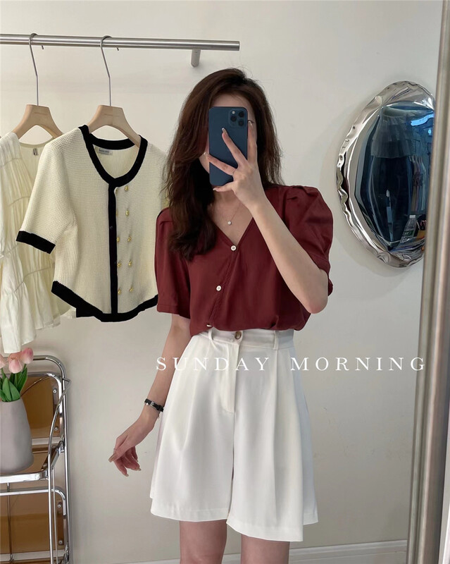 [Sunday morning] gentle style diagonal button small shirt ys1-9154\zjy