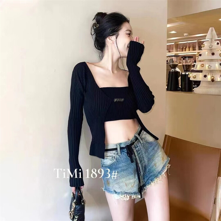 [TIMI] color blocked age reduced skinny denim shorts (with waist rope) 1893\lsw