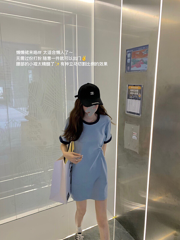[wgwe] fashion slim round neck color contrast dress 1775\pcz