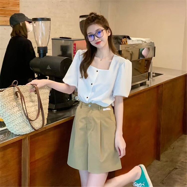 [t+] square collar small fresh single breasted shirt 940\ll