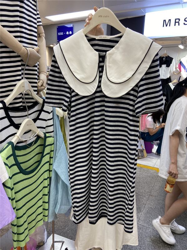 [an studio] casual simple large lapel stripe dress ys1-8817\l