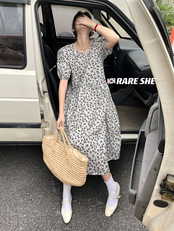 [rare she] sweet floral loose bubble sleeve dress 5283\lsw