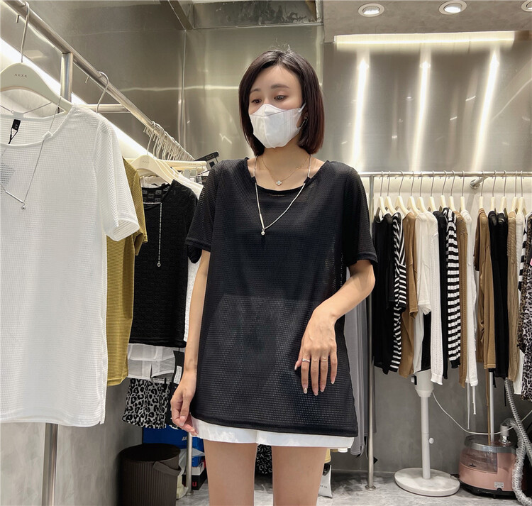[akxk] slim round neck Pullover comfortable short sleeve T-shirt (with detachable chain) 4787\l