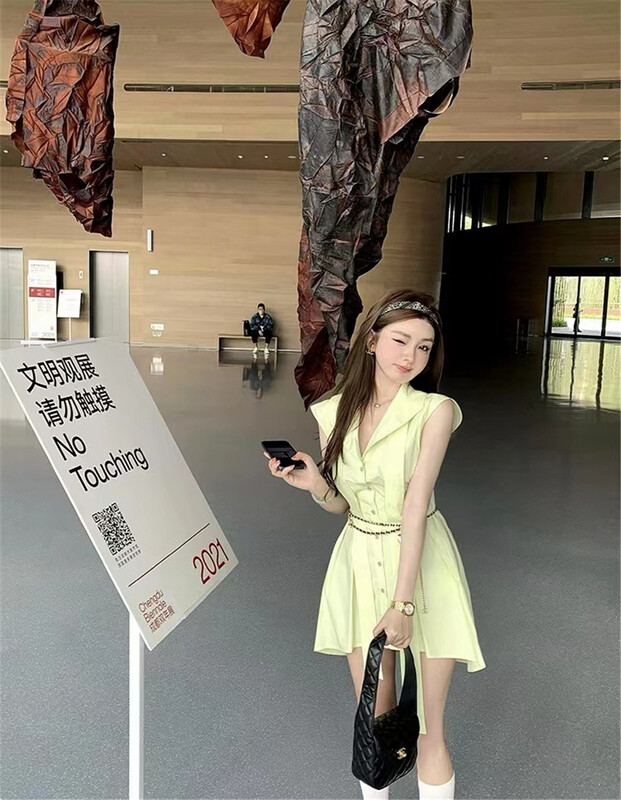 [MS studio] commuting simple single breasted sleeveless dress (with belt) 6313\pcz