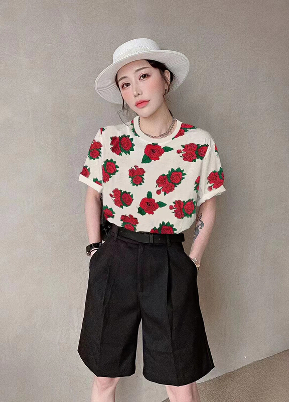 [British rights society] flower fashion loose short sleeve T-shirt 5393\xyy