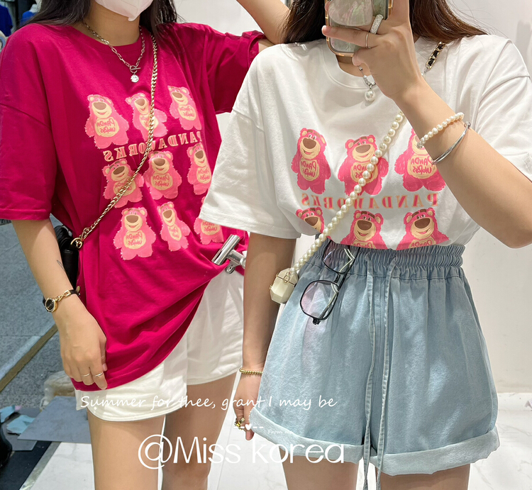 [Miss Korea] crew neck loose print short sleeve T-shirt (excluding pants) 6813\hbx