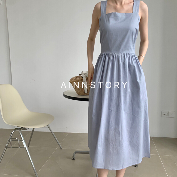 [ainnstory] Korean version simple suspender dress a739\hbx