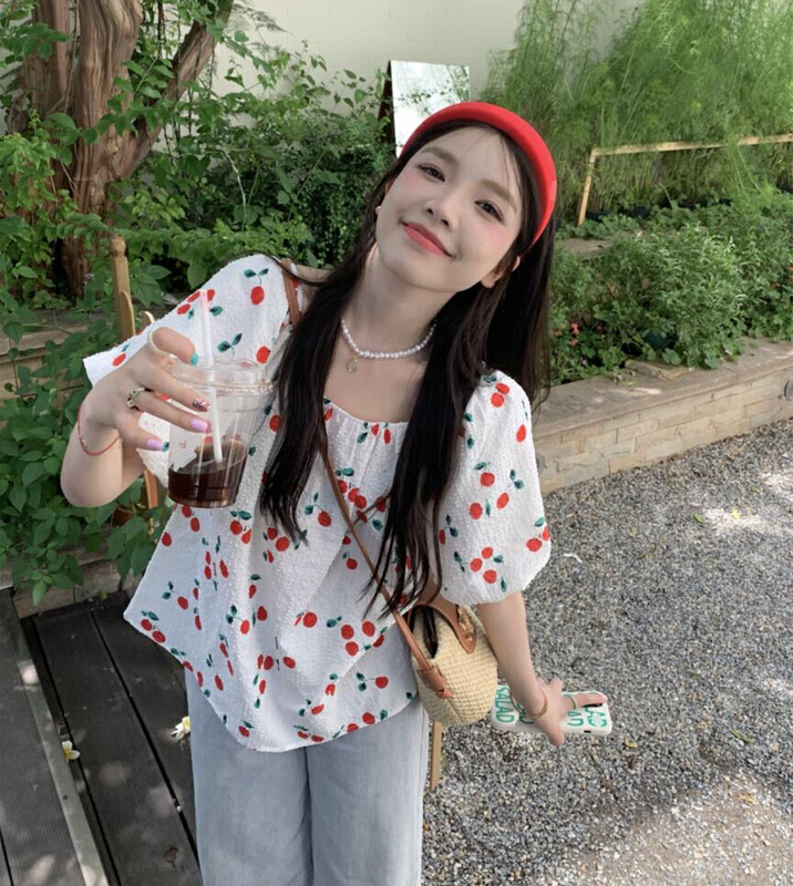 [dolly] one shoulder and two cherry bubble sleeves shirt 3907\pcz