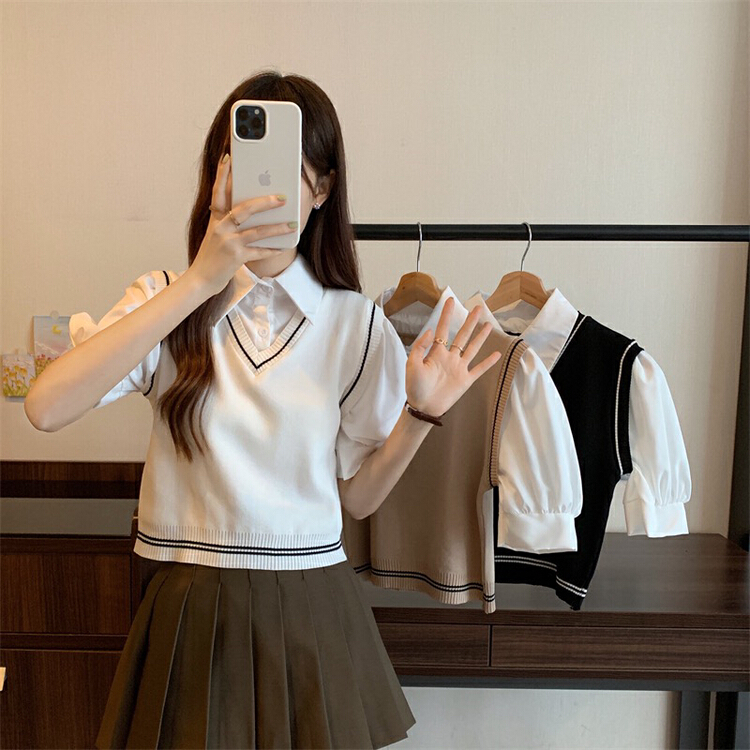 [f · P] college style shirt stitched vest fake two-piece sweater 03015\hbx
