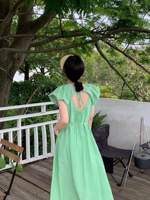 [suyar] elegant simple solid color bubble sleeve dress (with belt) 2288\hbx