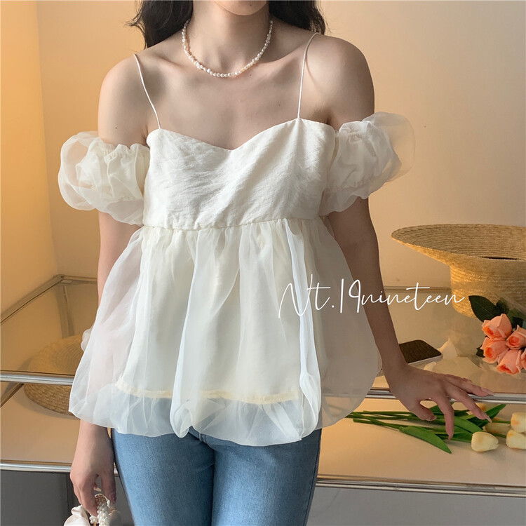 [19.nineteen] Korean small shirt with mesh suspender (with detachable sleeves) 599\ll