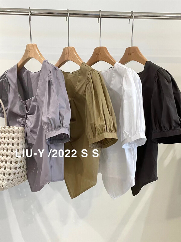[liu.y] Korean version solid short sleeve shirt 0650\l