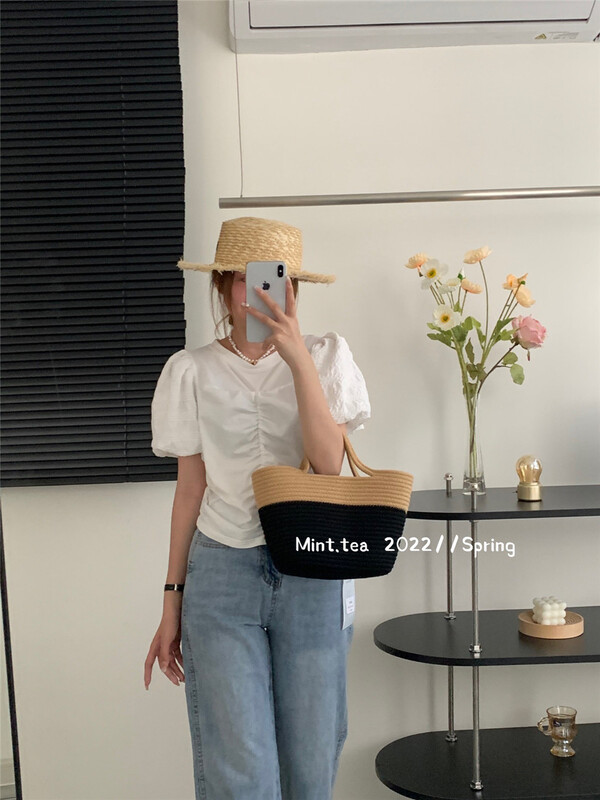 [mint tea] short sleeve Pullover pleated shirt 22927\zjy