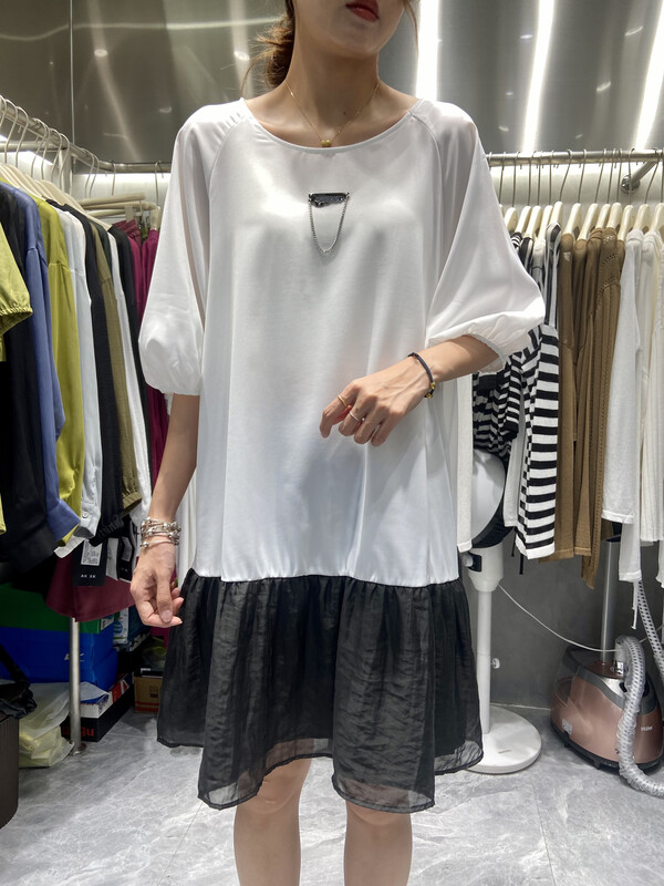 [akxk] round neck color blocked comfortable Pleated Dress (only for skirts) 4772\l