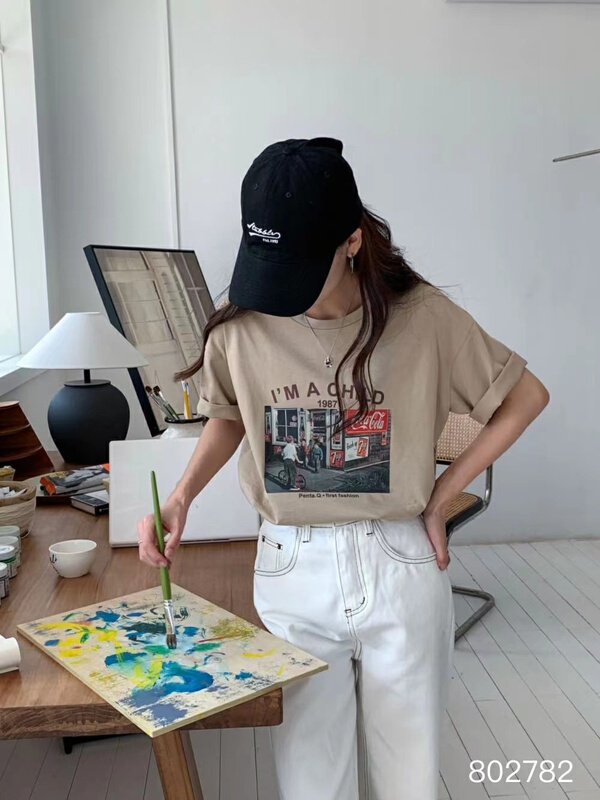 [June] Korean alphabet printed short sleeve T-shirt 802782\xyy
