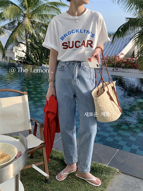 New year in early spring! [lemon green tea] Korean simple casual jeans b-816\hjy