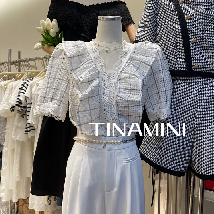 [tinamini] Han Shu V-neck Ruffle shirt 0231\hjy