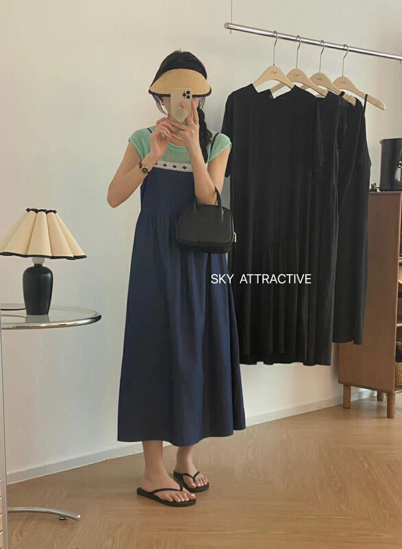 [sky] denim stitched lace suspender dress (dress only) 19295\hbx