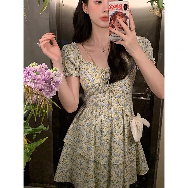 [MS studio] French retro floral short dress 1098\pcz