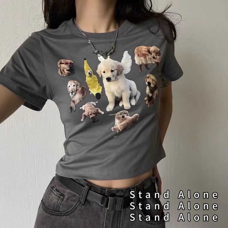 [M queen] Korean loose Dog Print short sleeve T-shirt 1100\hbx
