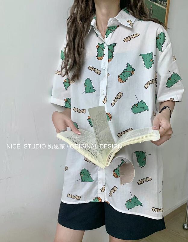 [naisijia] cartoon over printed Japanese loose shirt 19021\zjy