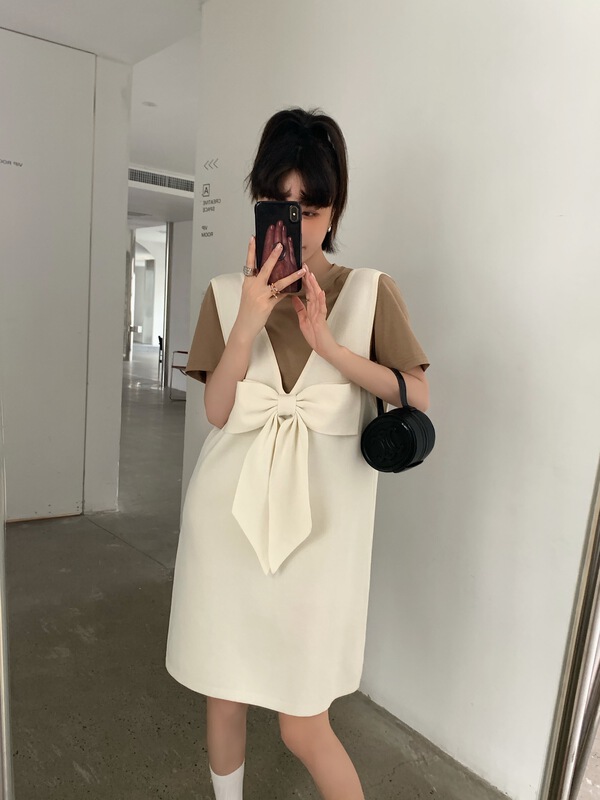 [DTU] bow tie Korean soft dress (with short sleeves) 52245\lsl
