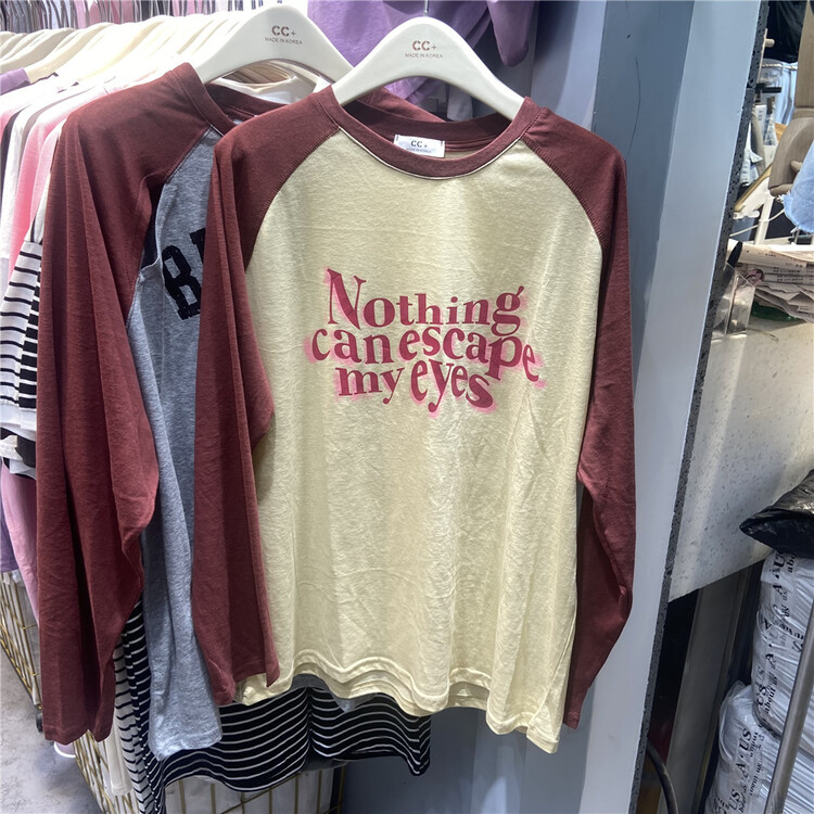[cc+] letter round neck color blocking long sleeve T-shirt 6538\l