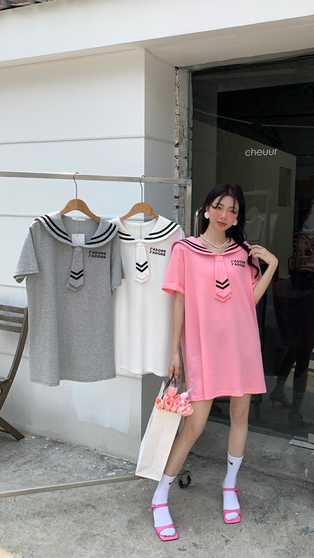 [our] college style casual loose Navy collar short sleeve T-shirt 10069\lsw