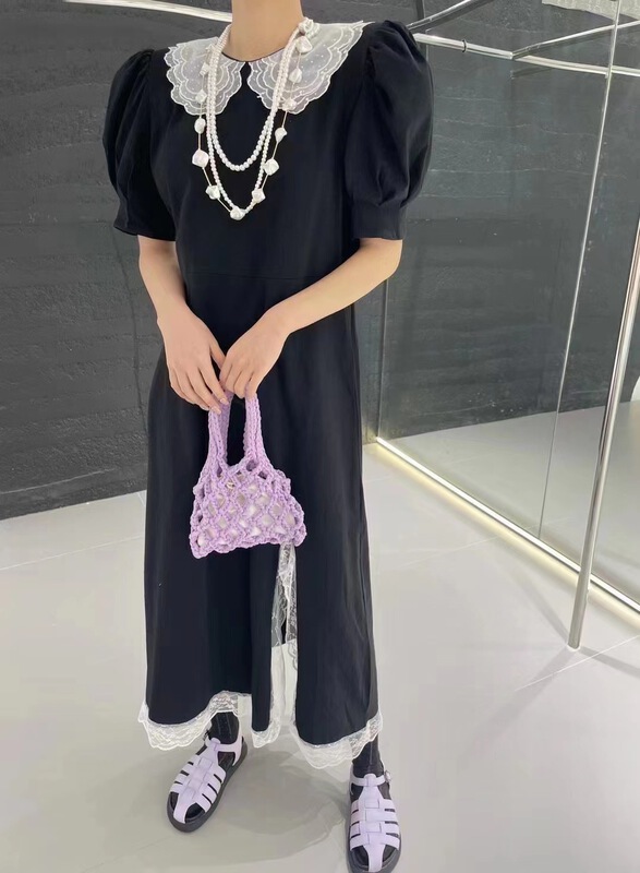 [xixi+] fresh and simple bubble sleeve lace splicing loose dress b9093\wtt